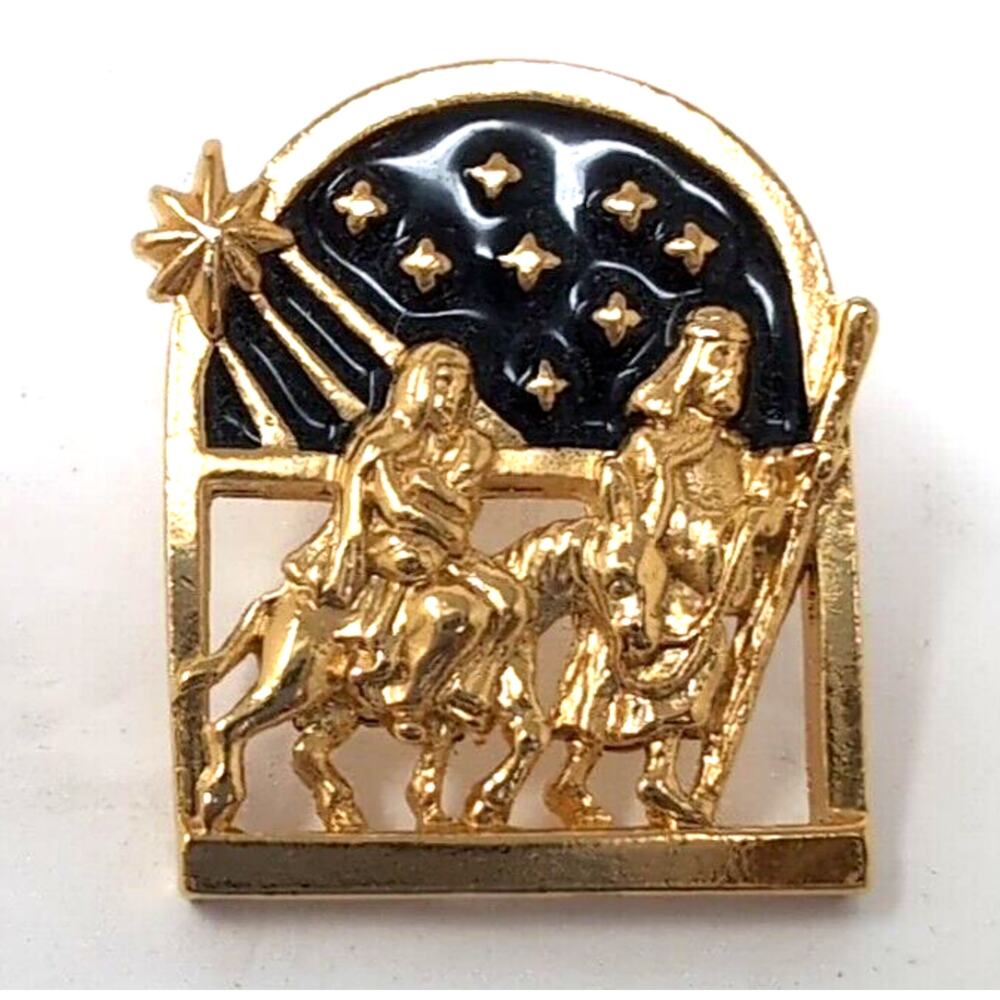VTG Avon Jewelry Christmas Brooch Pin Mary Joseph Star of Bethlehem‎ Gold Tone